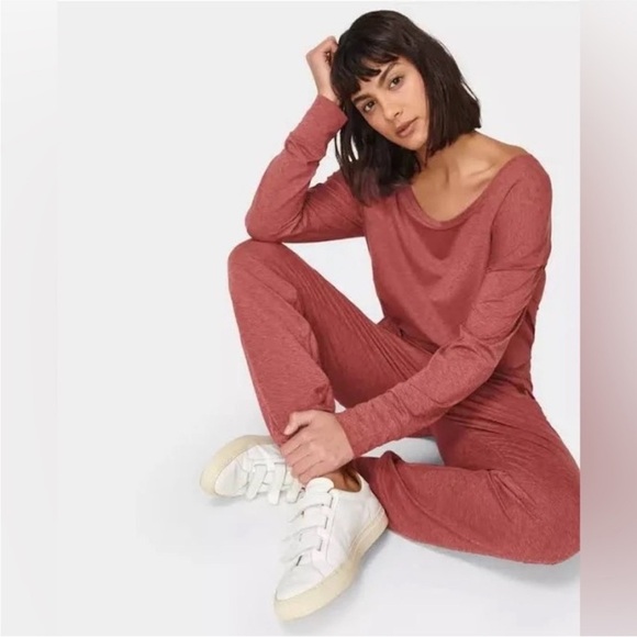 Sweaty Betty Gary Long Sleeve Jogger Jumpsuit Falu Marled Red Knit Medium - Picture 3 of 12